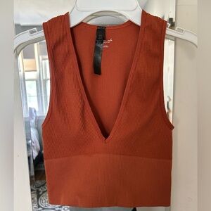 Urban outfitters ribbed orange v neck top